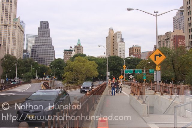 The Manhattan side of the Brooklyn Bridge